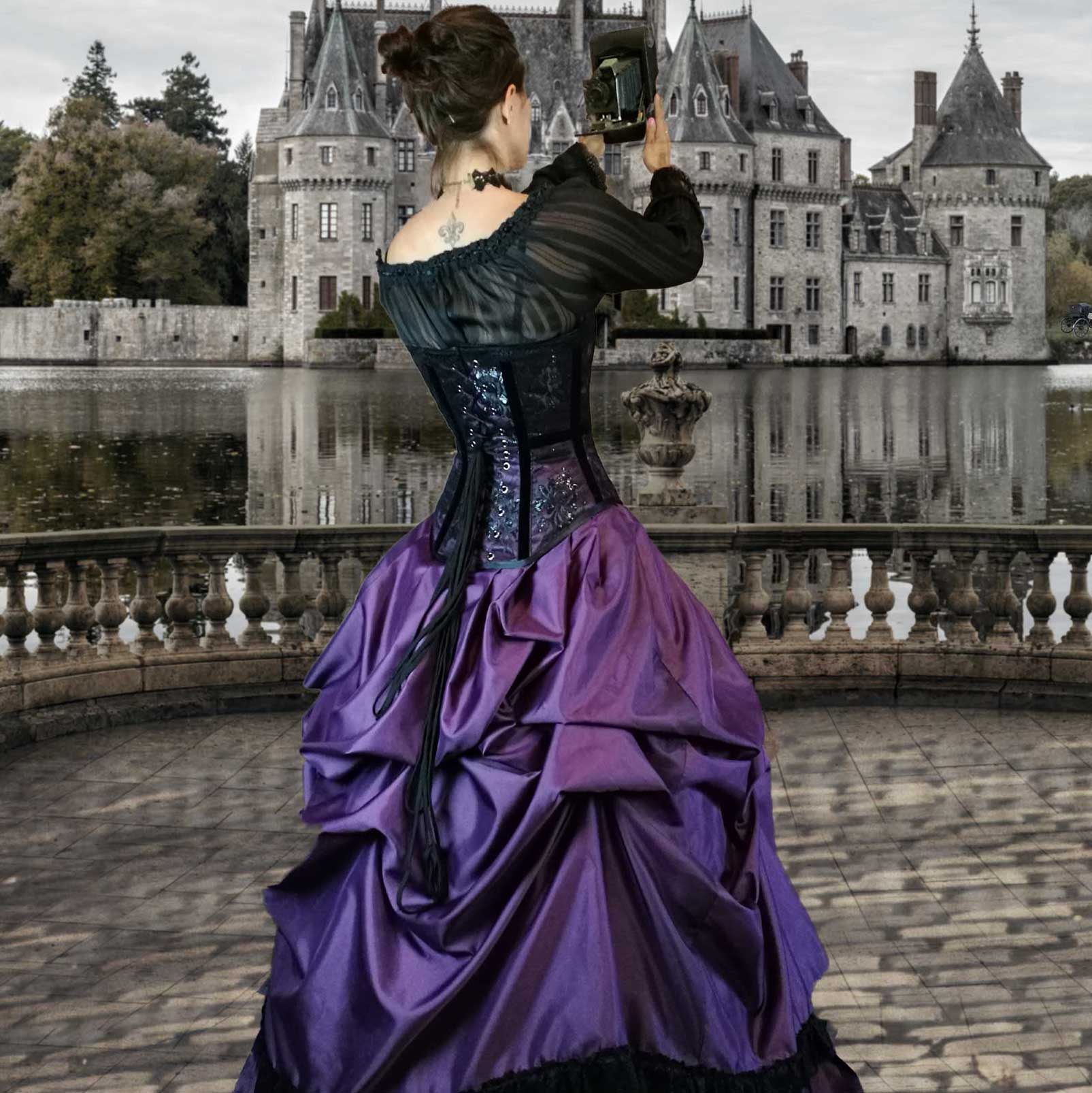 corset victorian dress Victorian Christmas Holiday Party Fancy Dress Southern Belle Royal Queen Corset French Bustle 4PC Theater Clothing (Size: L)