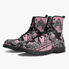 Gothic Raven Pink Lace Up Combat Boots - (JPREG59)