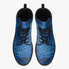 Steampunk Clockwork Gears Bright Blue Combat Boots - Electric Blue Steampunk Boots (JPREGDAVEB)