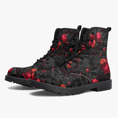 Red Roses and Writing Gothic Combat Boots - Goth Rose Festival Boots (JPREG44)