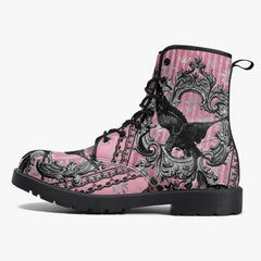 Gothic Raven Pink Lace Up Combat Boots - (JPREG59)