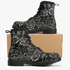 Black and Silver Filligree Roses Gothic Boots - (JPREGAISF)