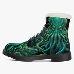 Cthulhu Victorian Horror Combat Boots - HP Lovecraft Sea Monster Green Boots (JPREGFHP)
