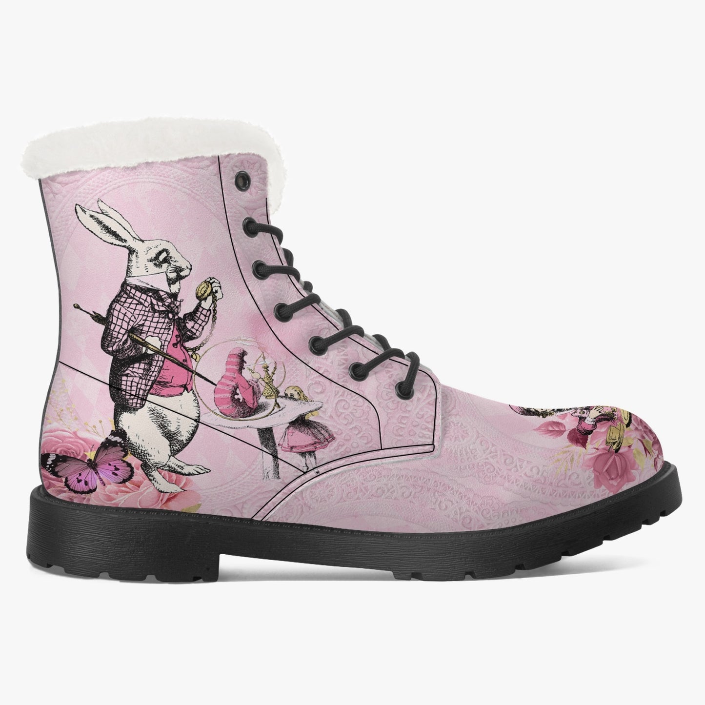 Alice in Wonderland Pink Faux Fur Winter Boots - Mad Hatter Tea Party Fun Boots (JPFUR1)