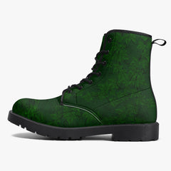 Green Gothic Ivy Lace Up Combat Boots - Dark Green Vines Combat Boots (JPREGIVY)
