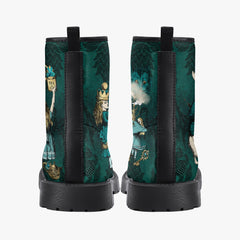 Alice In Wonderland Dark Green and Gold Lace Up Combat Boots (JPDGA1)