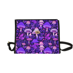 Mushroomcore Shoulder Satchel - Pink and Purple Mushroom Bag (AMUSHSATCH3)