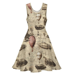 Steampunk Dress - The Aviator’s Dream – Steampunk Airships and Hot Air Balloon Dress (Thinner Fabric)