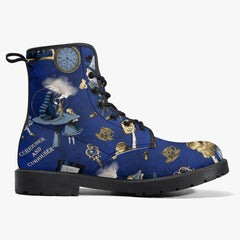 Alice in Wonderland Blue and Gold Combat Boots - Blue Alice Cosplay Boots (JPREGBG)