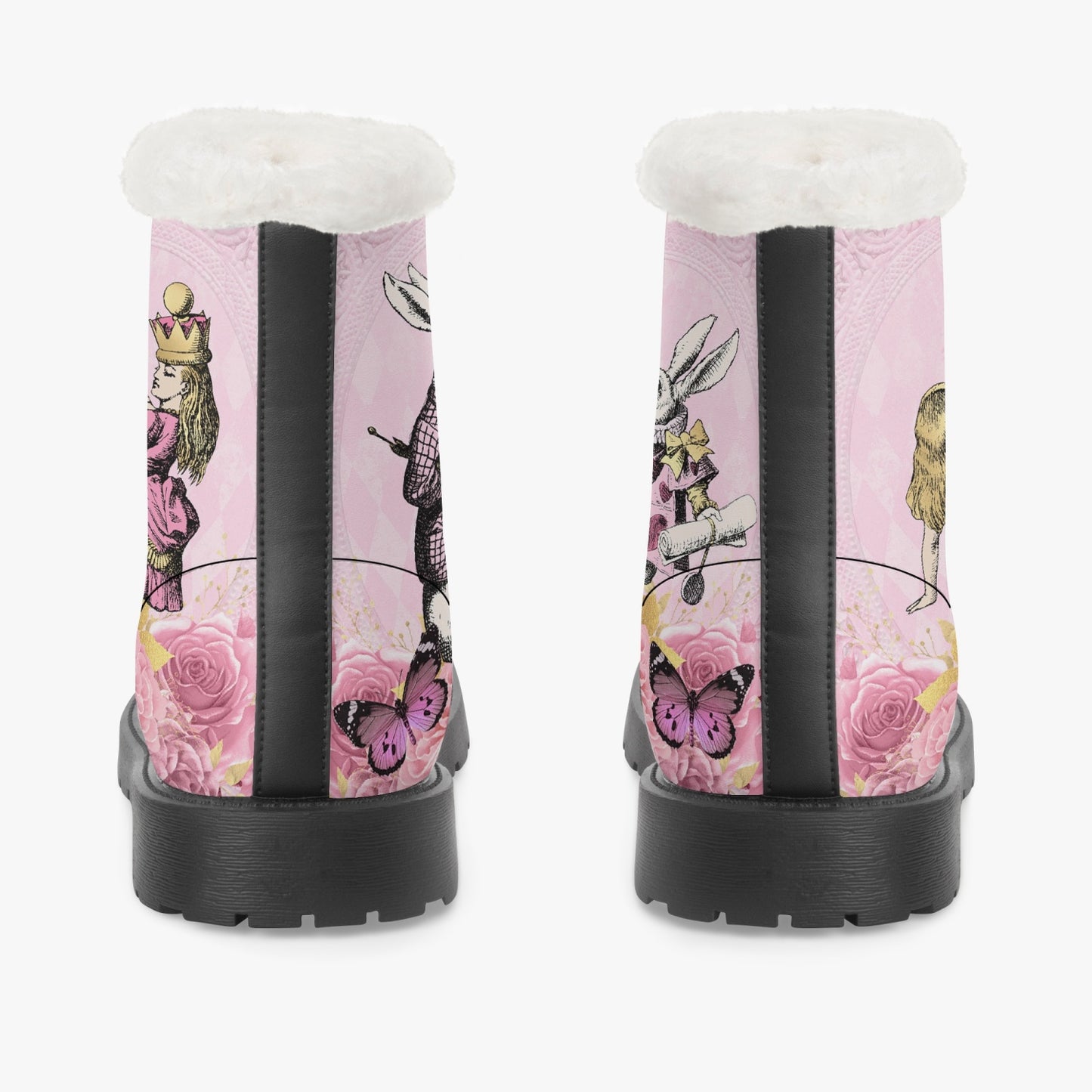 Alice in Wonderland Pink Faux Fur Winter Boots - Mad Hatter Tea Party Fun Boots (JPFUR1)