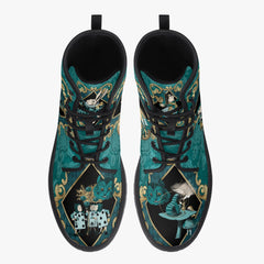 Alice In Wonderland Green and Gold Lace Up Combat Boots (JPREGAG1)