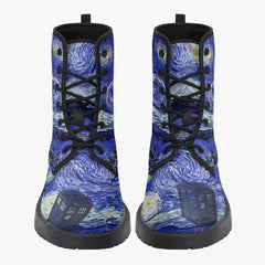 Van Gogh and the Doctor lace up Combat Boots - Starry Night Tardis Boots (JPREG34)