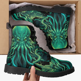 Cthulhu Victorian Horror Lace Up Combat Boots - HP Lovecraft Sea Monster Green Boots (JPREGHP)