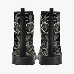 Black and Silver Filligree Roses Gothic Boots - (JPREGAISF)