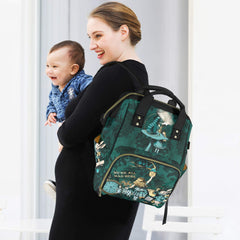Green Alice in Wonderland Large Backpack Nappy/Diaper Bag