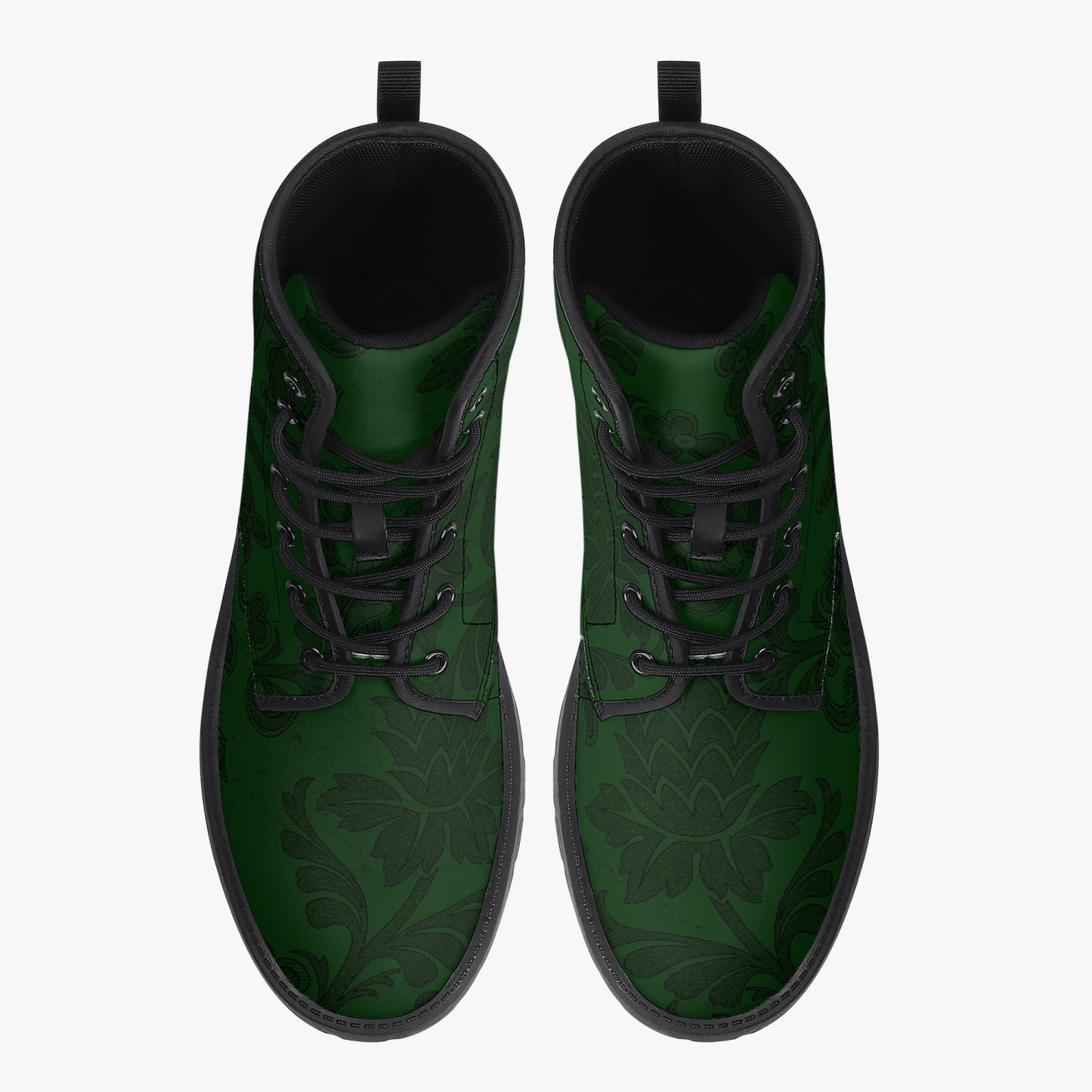 Dark Bottle Green Damask Pattern Lace Up Combat Boots - Green Boots (JPREG38)