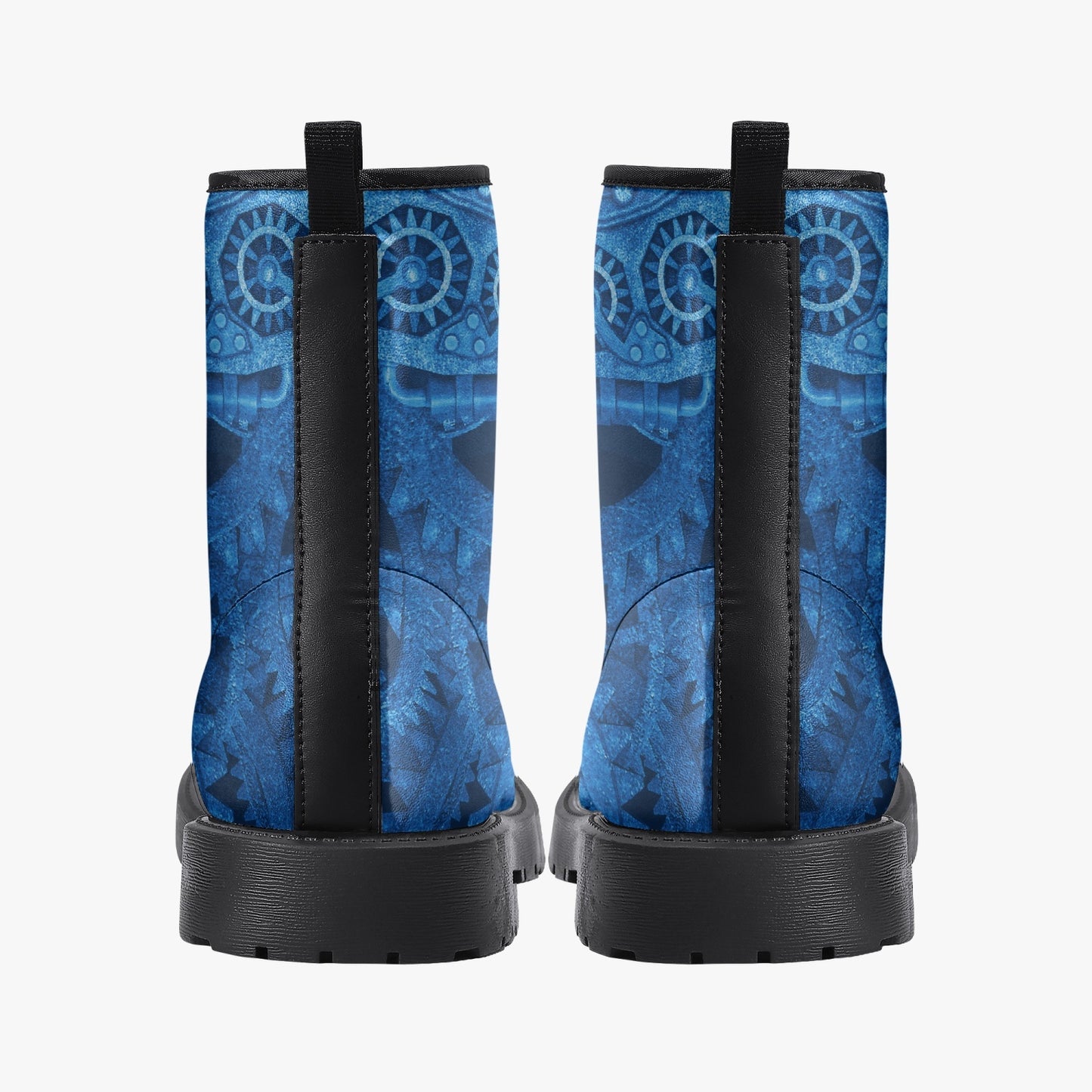 Steampunk Clockwork Gears Bright Blue Combat Boots - Electric Blue Steampunk Boots (JPREGDAVEB)