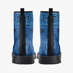Steampunk Clockwork Gears Bright Blue Combat Boots - Electric Blue Steampunk Boots (JPREGDAVEB)