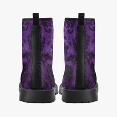 Purple Gothic Damask Pattern Combat Boots - Purple boots (JPREG40)