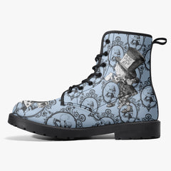 Blue Alice in Wonderland Mad Hatter Tea Party Combat Boots (JPREGMHT2)