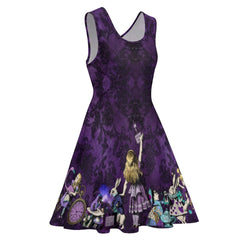 Purple Alice in Wonderland Party Dress - Thinner Fabric Plus Size Friendly Mad Hatter Tea Party Dress