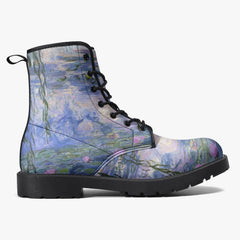 Monet Lilies lace up Combat Boots - Beautiful Blue Toned Monet Festival Art Boots (JPEL22)