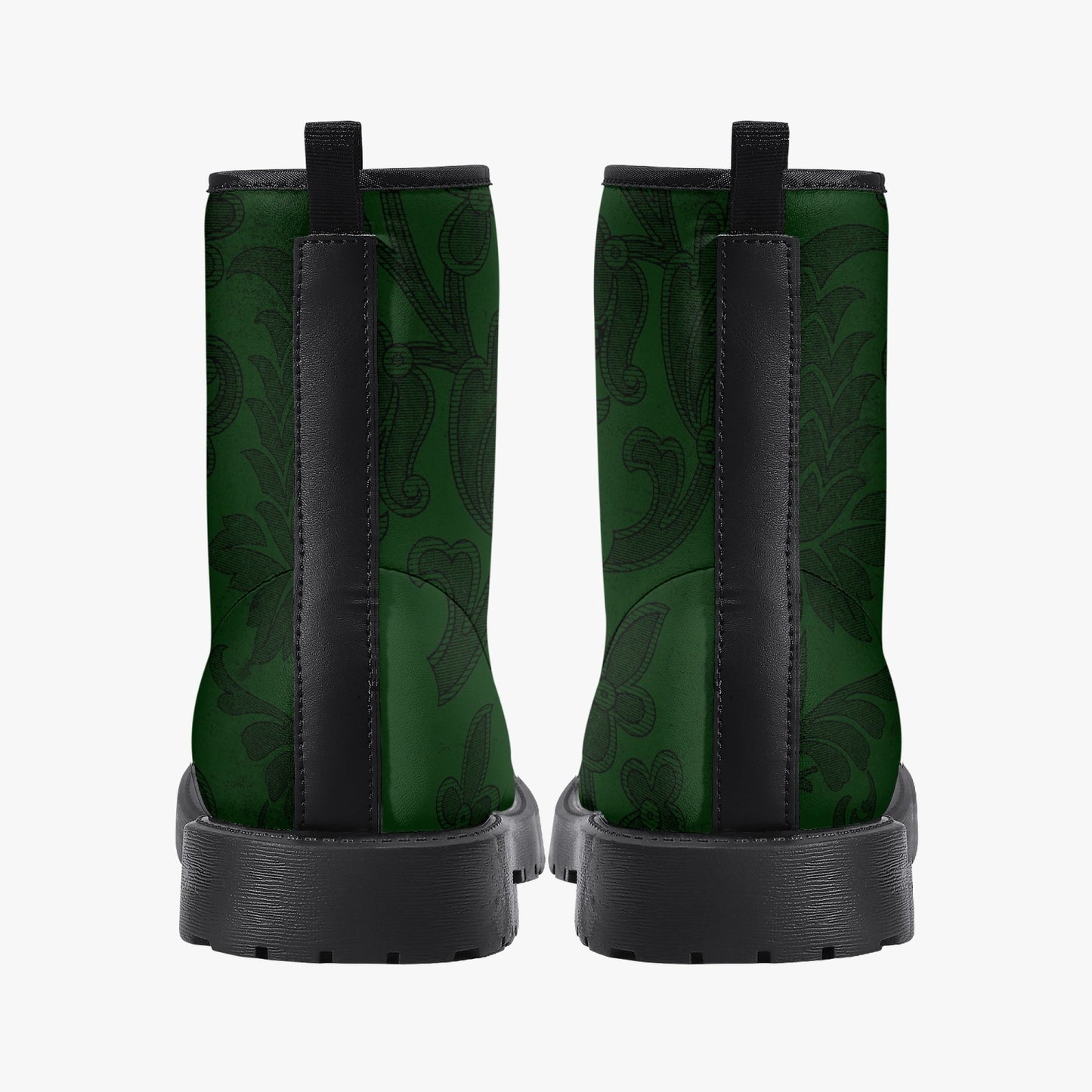Dark Bottle Green Damask Pattern Lace Up Combat Boots - Green Boots (JPREG38)