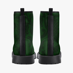 Dark Bottle Green Damask Pattern Lace Up Combat Boots - Green Boots (JPREG38)
