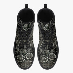 Black and Silver Filligree Roses Gothic Boots - (JPREGAISF)