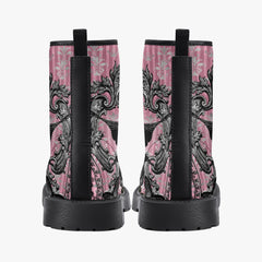 Gothic Raven Pink Lace Up Combat Boots - (JPREG59)