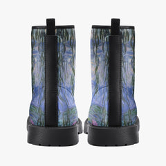Monet Lilies lace up Combat Boots - Beautiful Blue Toned Monet Festival Art Boots (JPEL22)