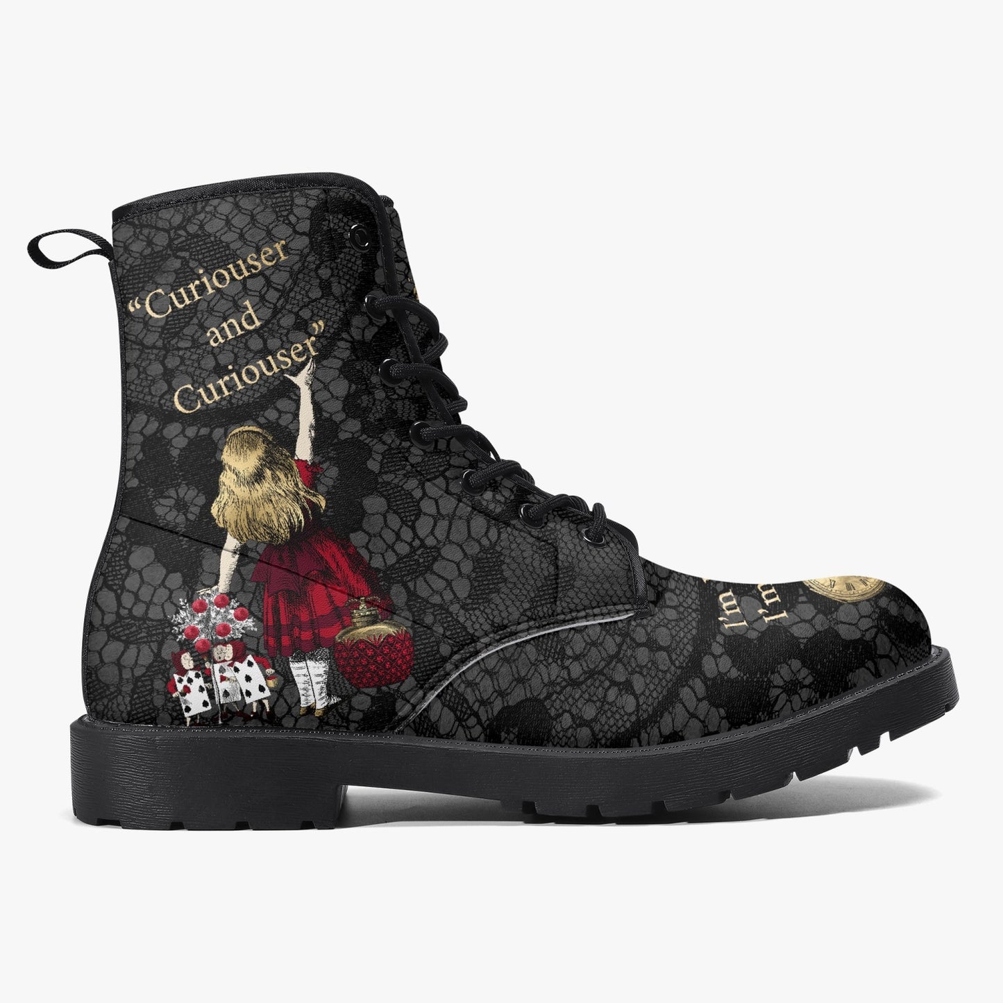 Alice in Wonderland Classics Quotes Gothic Combat Boots (JPRGQUOTE)