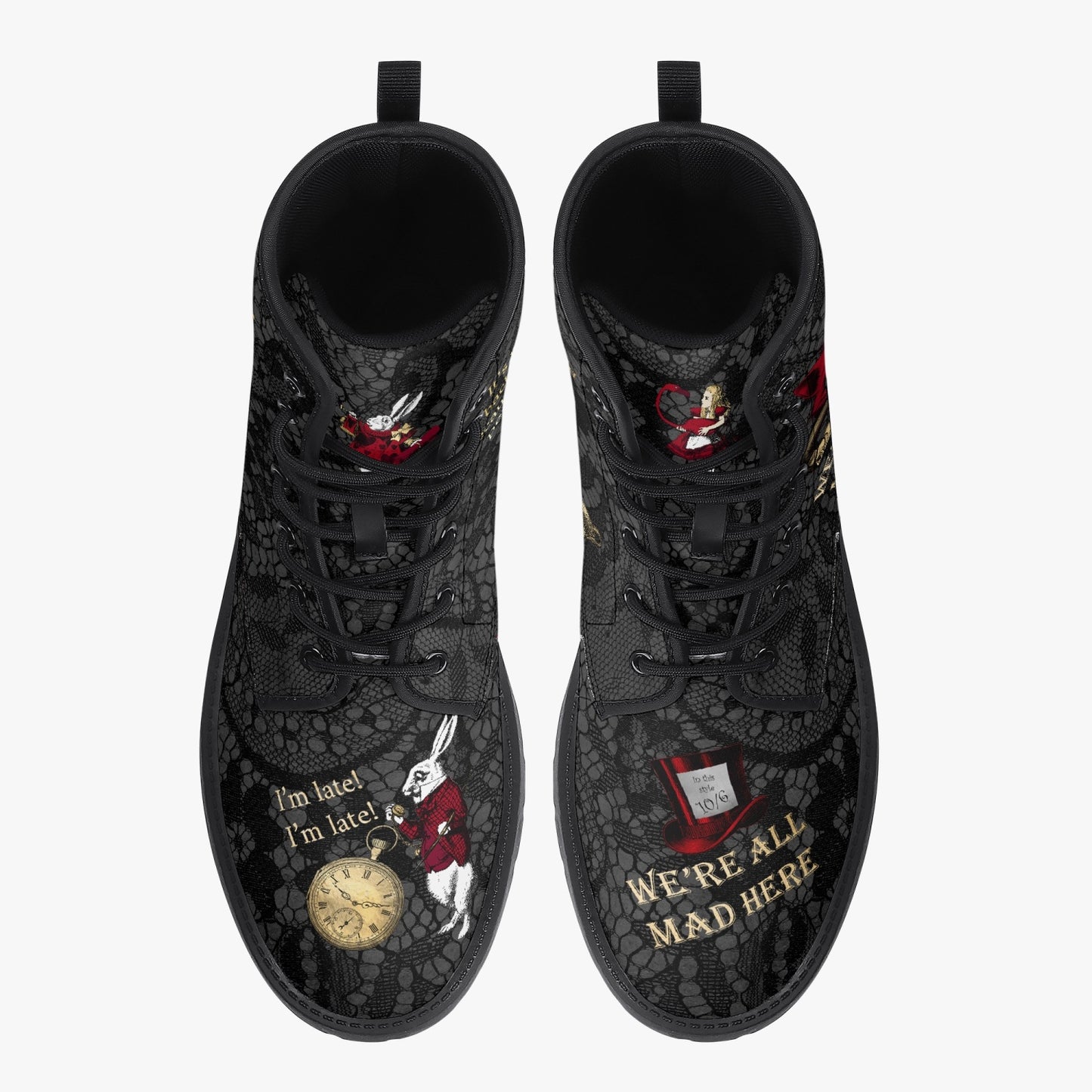 Alice in Wonderland Classics Quotes Gothic Combat Boots (JPRGQUOTE)