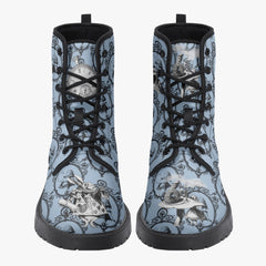 Blue Alice in Wonderland Mad Hatter Tea Party Combat Boots (JPREGMHT2)