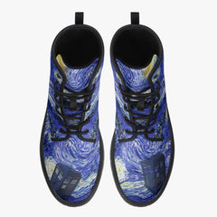 Van Gogh and the Doctor lace up Combat Boots - Starry Night Tardis Boots (JPREG34)