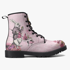 Alice in Wonderland Pink Lace Up Combat Boots - Alice White Rabbit Festival Boots (JPREG103)