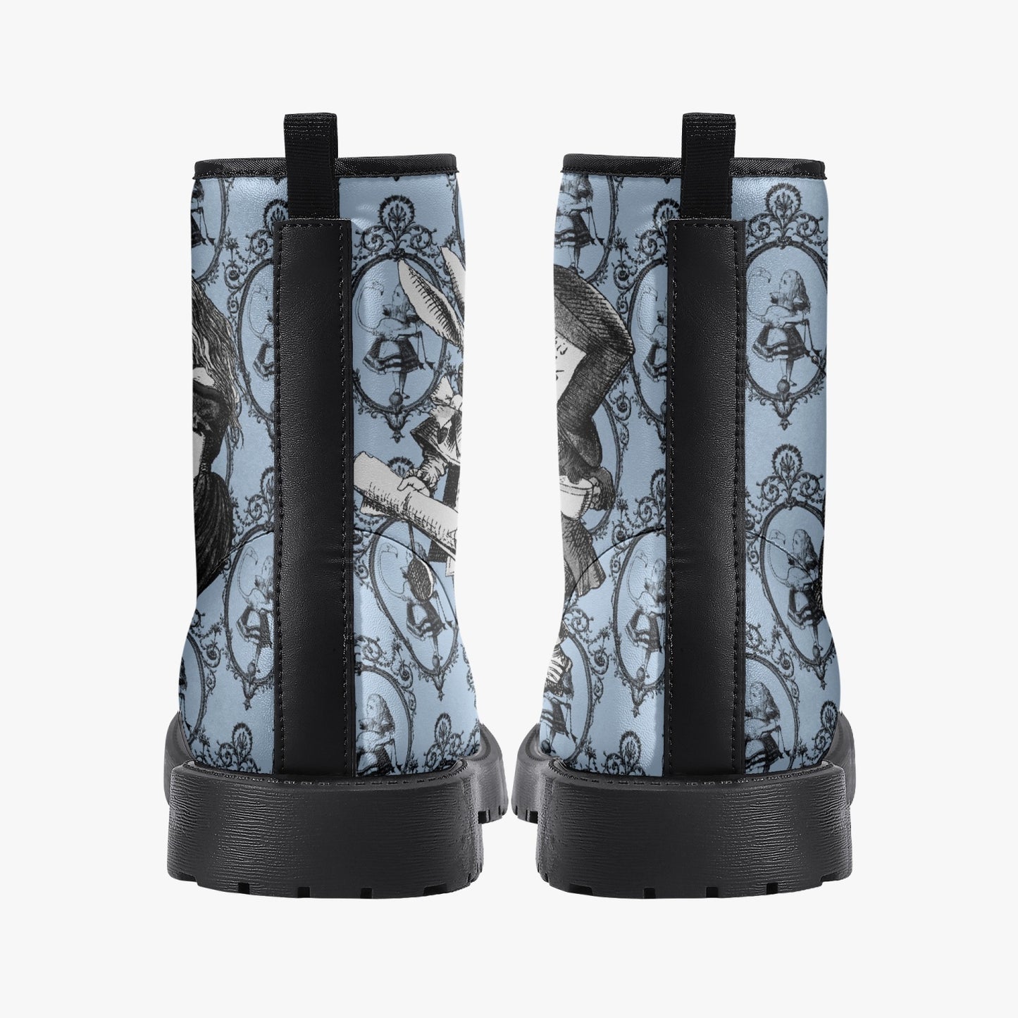 Blue Alice in Wonderland Mad Hatter Tea Party Combat Boots (JPREGMHT2)