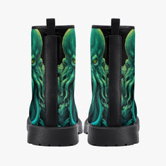 Cthulhu Victorian Horror Lace Up Combat Boots - HP Lovecraft Sea Monster Green Boots (JPREGHP)