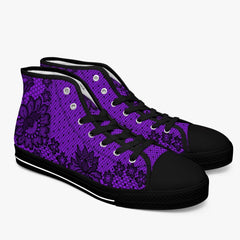 Purple Floral Lace Print Hi Top Sneakers (JPSNLAP)