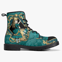 Alice In Wonderland Green and Gold Lace Up Combat Boots (JPREGAG1)