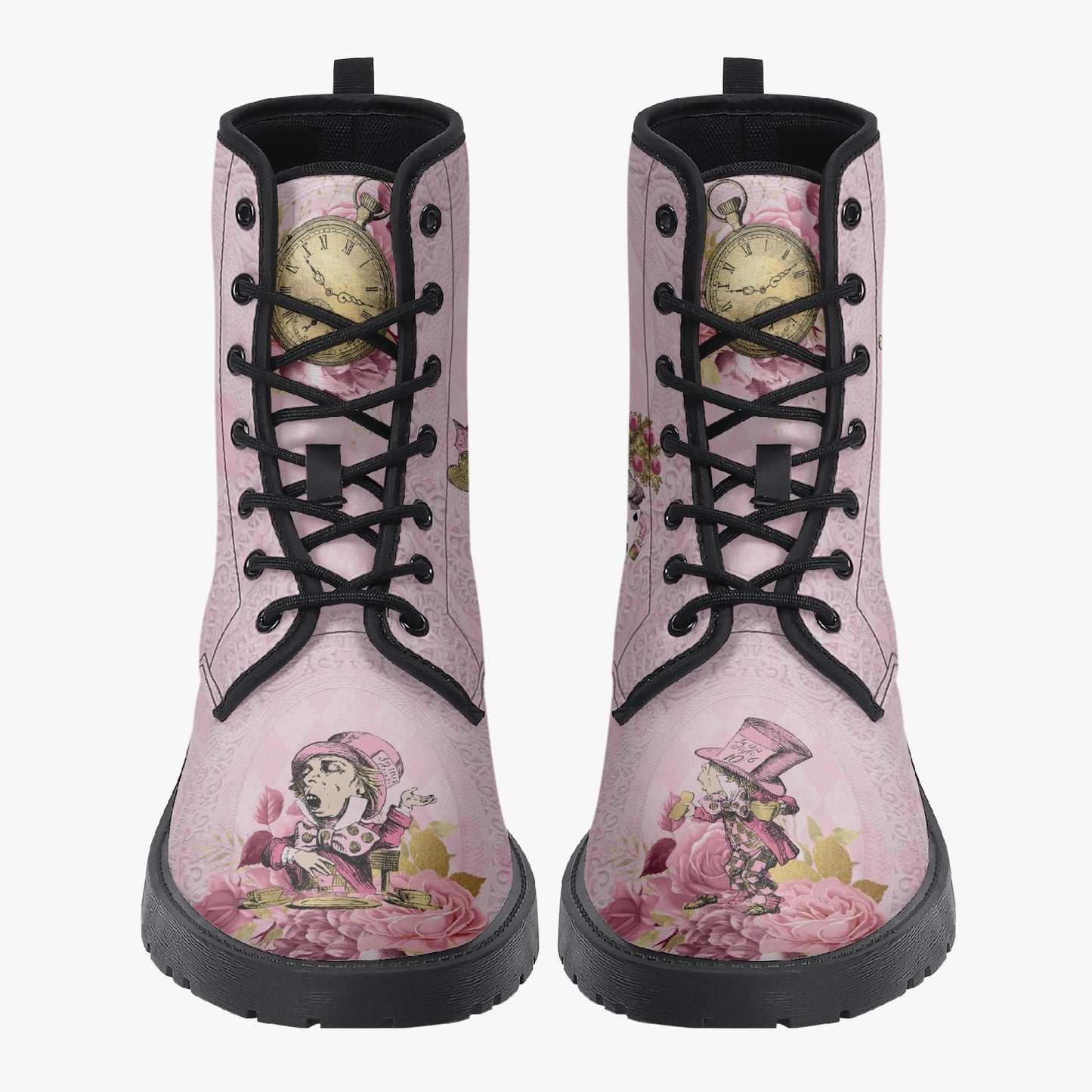 Alice in Wonderland Pink Lace Up Combat Boots - Alice White Rabbit Festival Boots (JPREG103)