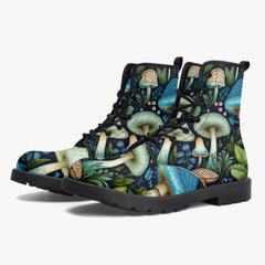 Mushroomcore Toadstool Boots - Green and Blue Mushroom Combat Boots (JPMUSHGB)