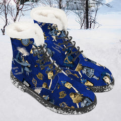 Alice in Wonderland Blue Faux Fur Winter Boots - Mad Hatter Tea Party Fun Boots (JPFBG)