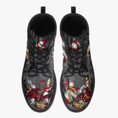 Alice in Wonderland Gothic Red and Gold Black Lace Up Combat Boots - Through the Looking Glass Gothic Boots (JPREG83)