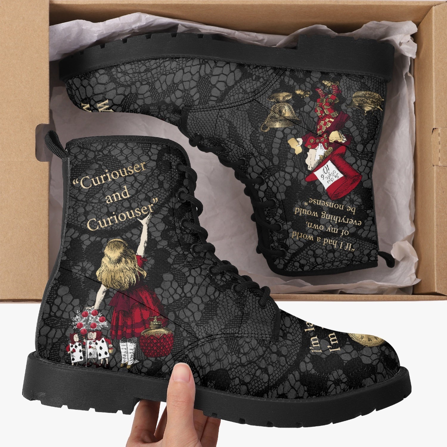 Alice in Wonderland Classics Quotes Gothic Combat Boots JPRGQUOTE