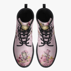 Alice in Wonderland Pink Lace Up Combat Boots - Alice White Rabbit Festival Boots (JPREG103)