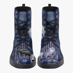 Gothic Skull and Raven Blue Lace Up Combat Boots  - Steampunk Blue Goth Boots (JPREG79a)
