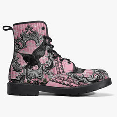 Gothic Raven Pink Lace Up Combat Boots - (JPREG59)