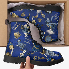Alice in Wonderland Blue and Gold Combat Boots - Blue Alice Cosplay Boots (JPREGBG)