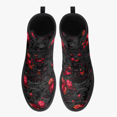 Red Roses and Writing Gothic Combat Boots - Goth Rose Festival Boots (JPREG44)